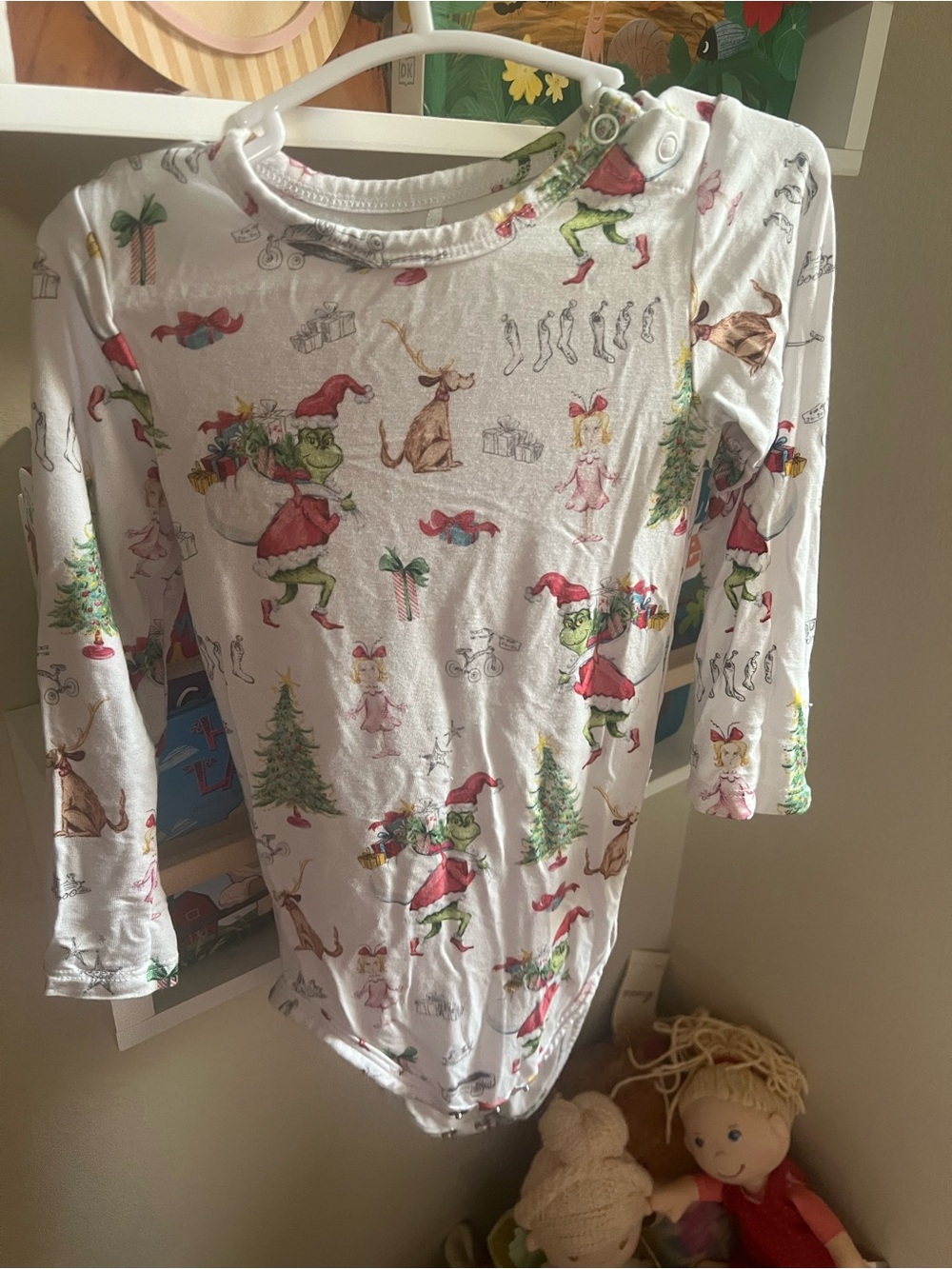 Posh Peanut White Dr. Seuss Holiday Print One-Piece